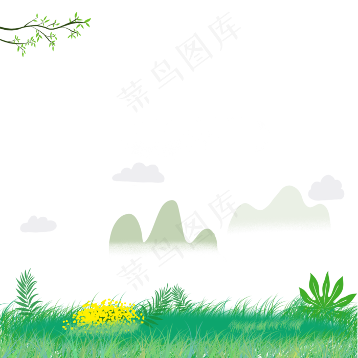 清新绿色手绘卡通背景图,免抠元素