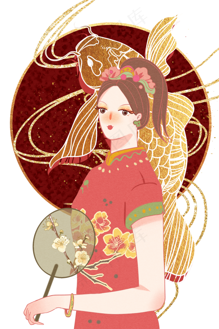 国潮锦鲤模特,免抠元素