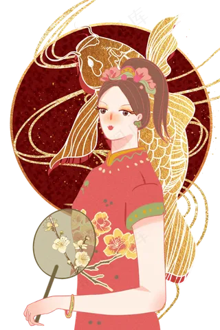 国潮锦鲤模特,免抠元素