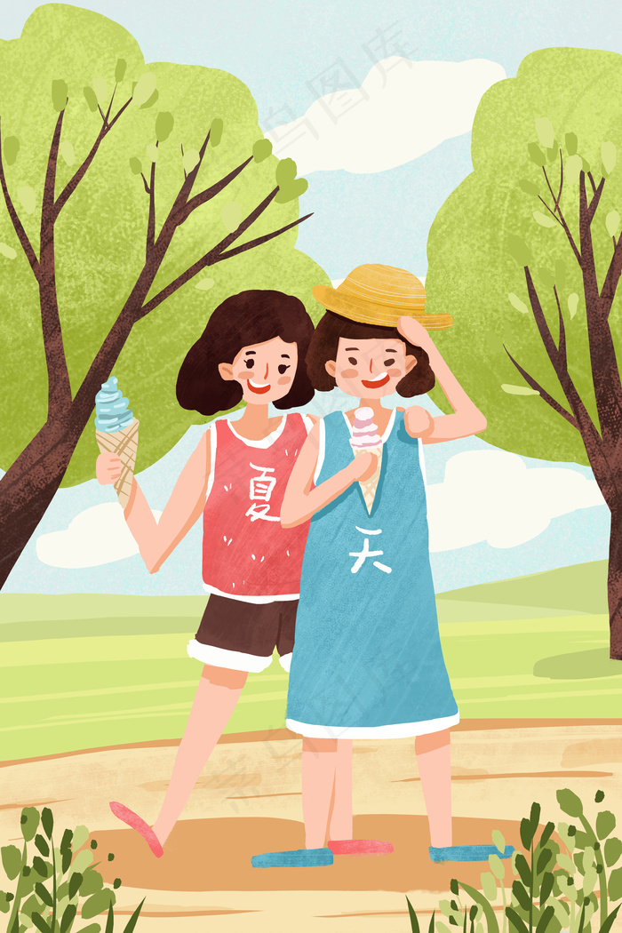夏天来了吃冰淇淋可爱小清新(3545X5315(DPI:300))psd模版下载