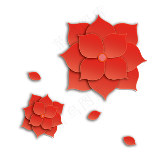 节日红色立体剪纸花,免抠元素