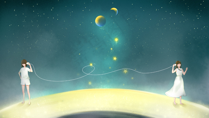 蓝色梦幻星空治愈情侣交流(2880*1620px 300 dpi )psd模版下载
