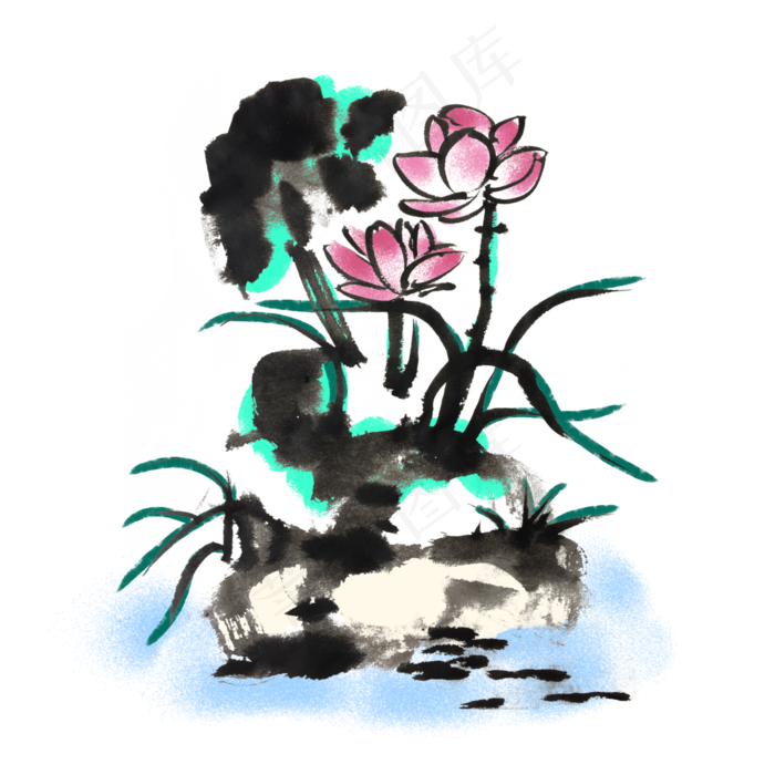 夏天荷叶手绘插画