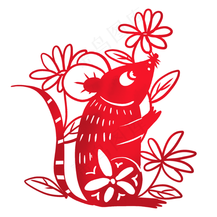 站立鼠年剪纸,免抠元素