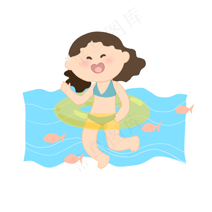 夏日处暑大海清新游泳女孩