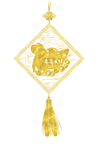 烫金鼠年拜年中国结,免抠元素