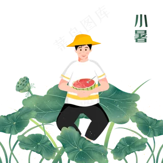 夏日吃西瓜的男孩