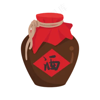 手绘陶瓷酒坛插画,免抠元素