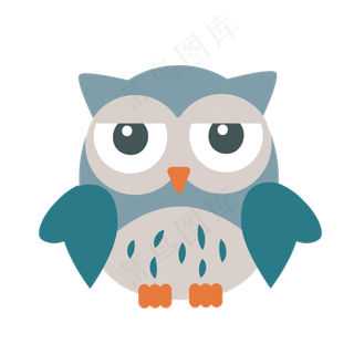蓝色猫头鹰卡通动物免抠