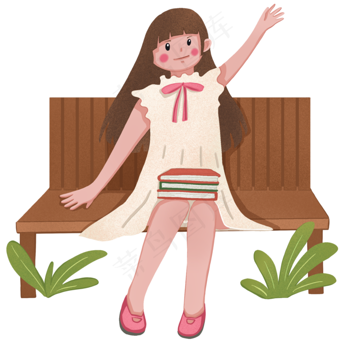 五四青年节长椅上挥手的女生
