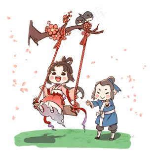 七夕牛郎织女荡秋千,免抠元素