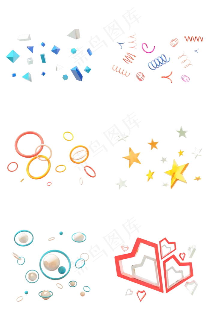 C4D卡通可爱悬浮颗粒素材合集,免抠元素(2000*3020px 300 dpi )psd模版下载