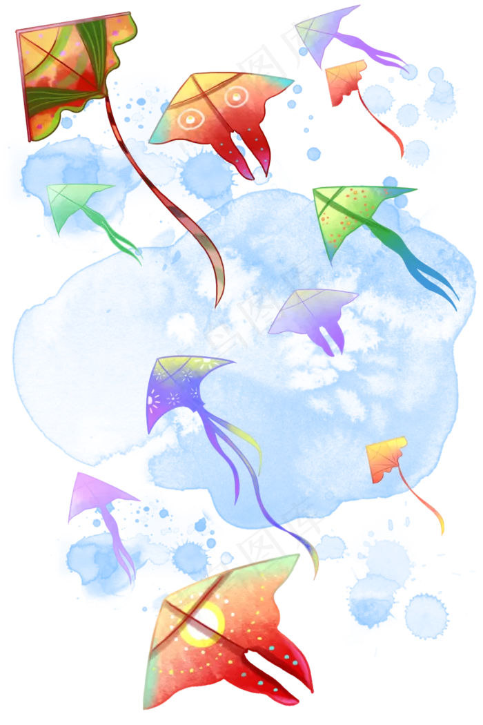 飞翔水彩风筝(1024X1536(DPI:300))psd模版下载