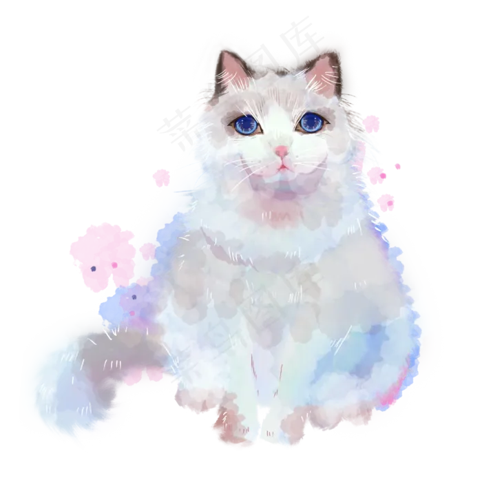 水彩动物布偶猫素材(2000X2000(DPI:300))psd模版下载
