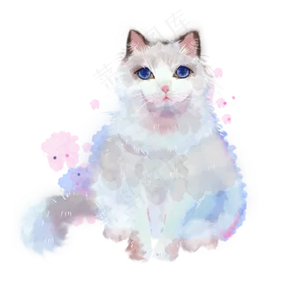水彩动物布偶猫素材
