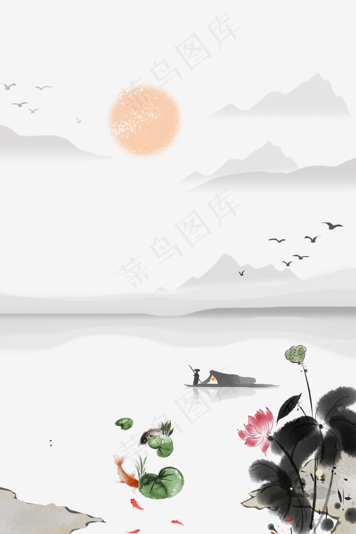 水墨荷花古风背景图片