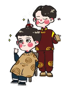 龙抬头理发店剪头发的小男孩卡通,免抠元素