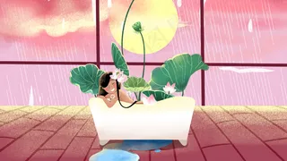 粉色系卡通手绘风小暑夏日配图