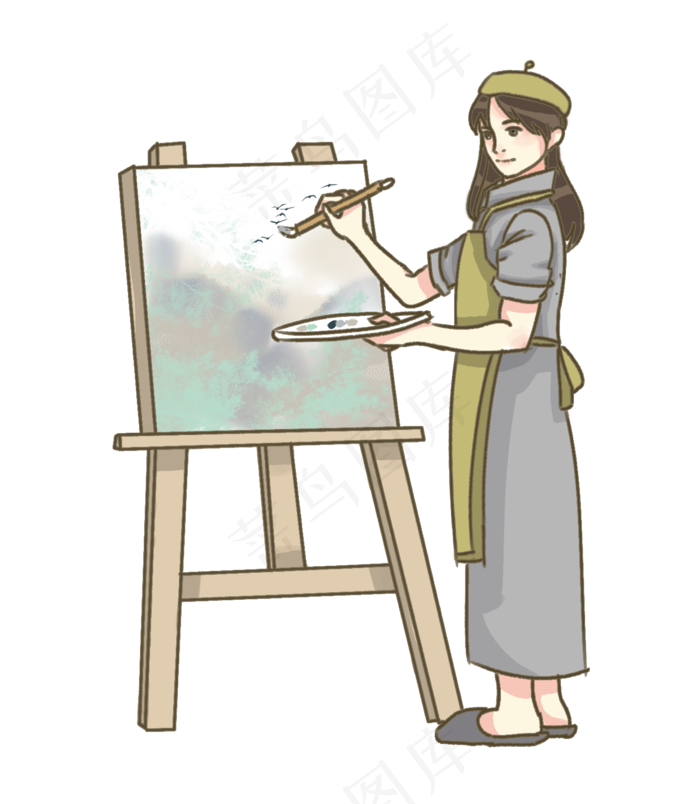 清新少女绘画PNG素材
