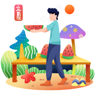 夏季吃西瓜女孩