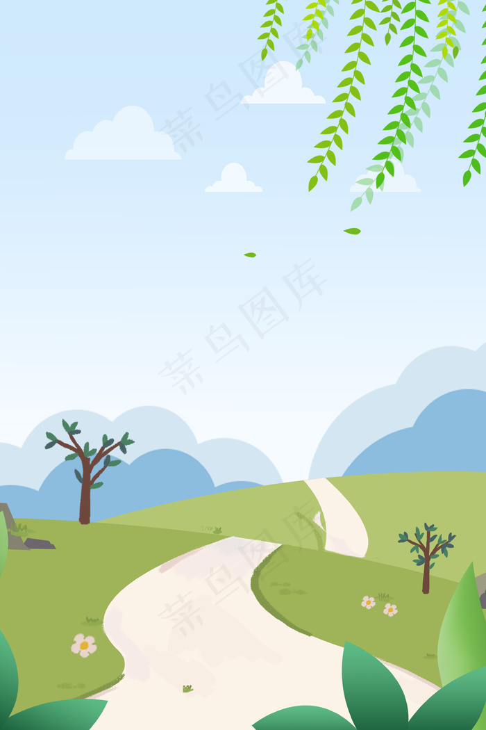 大暑夏季乡间小路清新简约广告背景