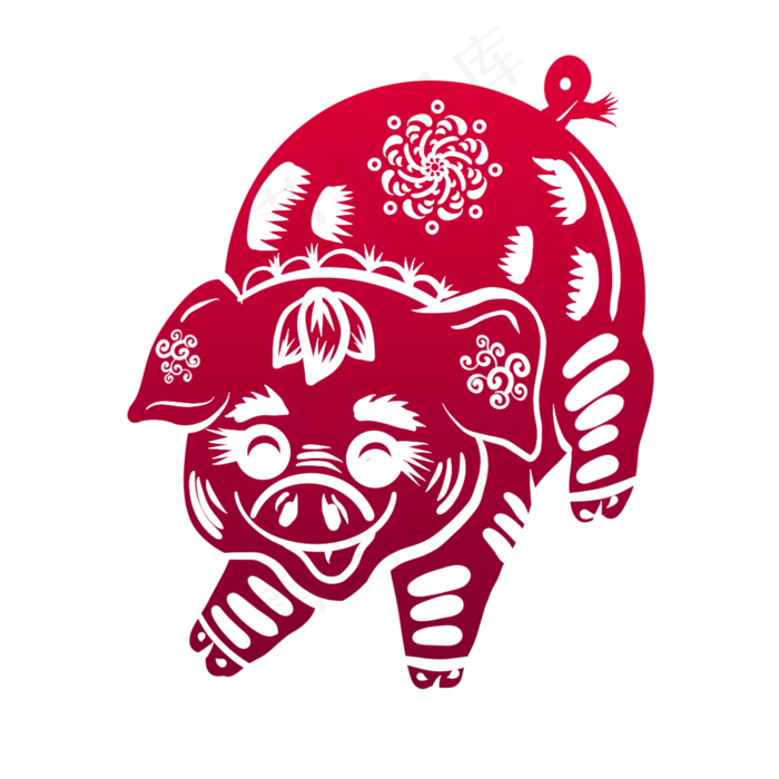 2019新年手绘卡通剪纸猪,免抠元素(2048X2048(DPI:132))psd模版下载