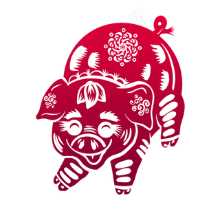 2019新年手绘卡通剪纸猪,免抠元素