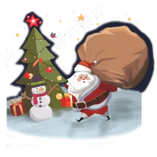 圣诞节包裹圣诞老人雪人树平安夜,免抠元素