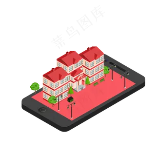 2.5D立体手机社区轴测图,免抠元素