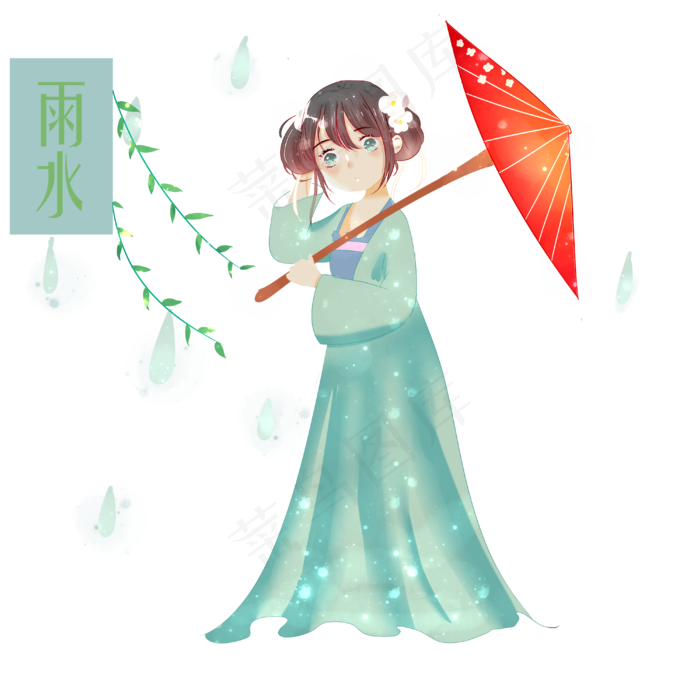 二十四节气农历汉服少女春翠绿少,免抠元素(4000X4000(DPI:300))psd模版下载