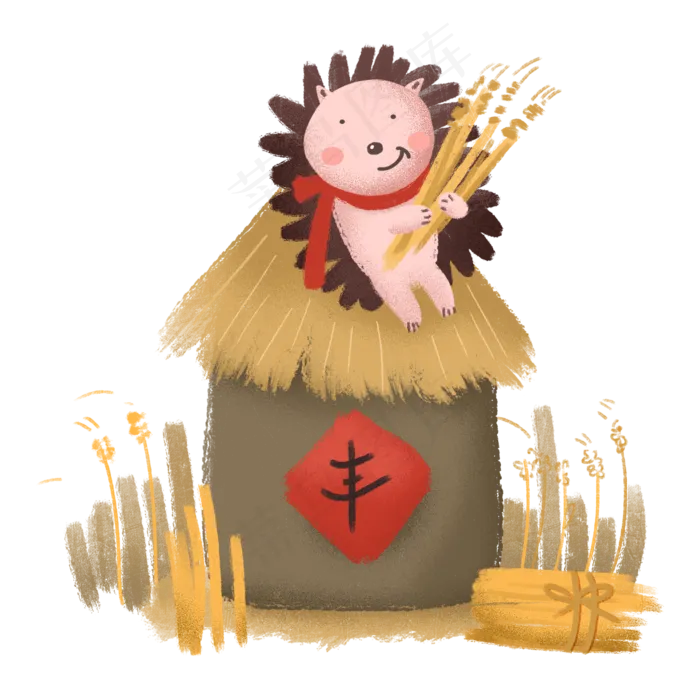 秋天秋日动物刺猬秋景麦田麦子,免抠元素(2362*2362px 300 dpi )psd模版下载