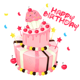 粉色生日蛋糕png素材
