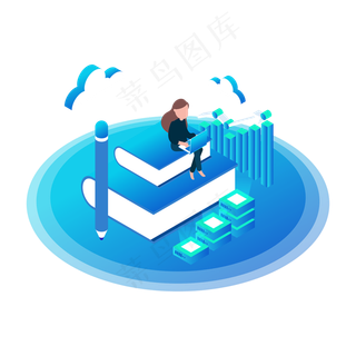 2.5D蓝色互联网技术元素,免抠元素