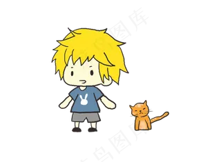 儿童节手绘小男孩和猫