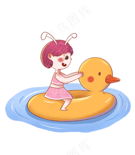 夏季游泳圈上的小女孩