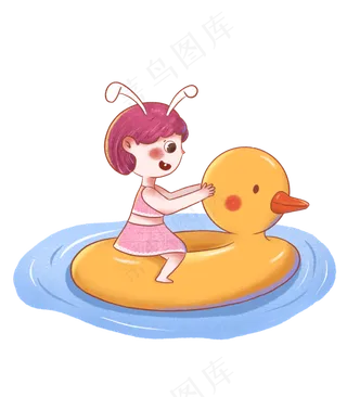 夏季游泳圈上的小女孩