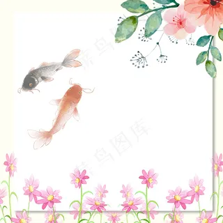 中国风简约花卉复古质感红色锦鲤