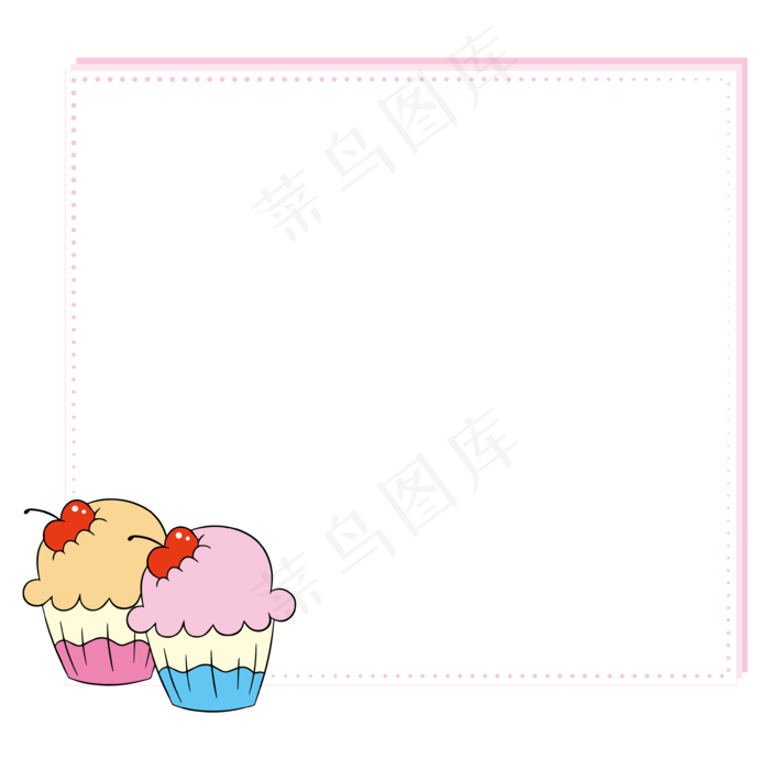 樱桃纸杯蛋糕可爱少女粉简约边框