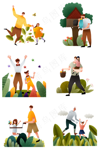 扁平肌理风父亲节人物合集