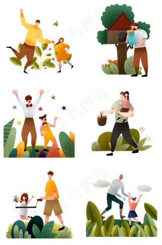 扁平肌理风父亲节人物合集