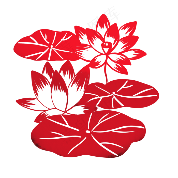 红色荷花花卉剪纸