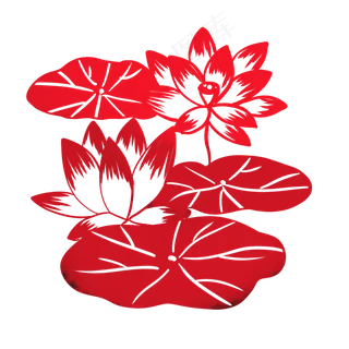 红色荷花花卉剪纸