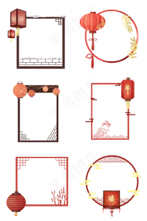 复古红色中国风边框,免抠元素