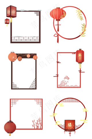 复古红色中国风边框,免抠元素