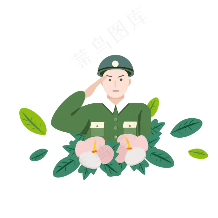 七一党建军人敬礼手绘图ai矢量模版下载