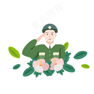 七一党建军人敬礼手绘图