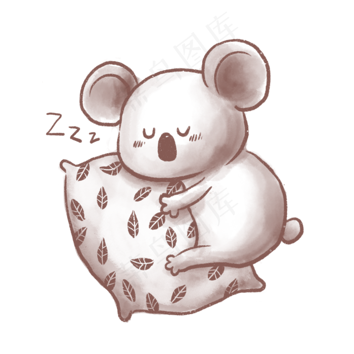 睡眠日卡通手绘抱枕头的考拉PN