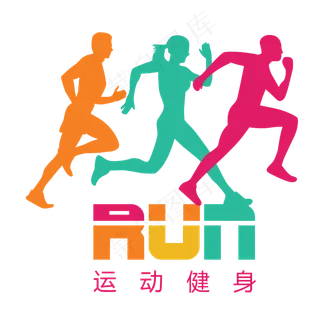 运动健身跑步卡通剪影跑步扁平设,免抠元素