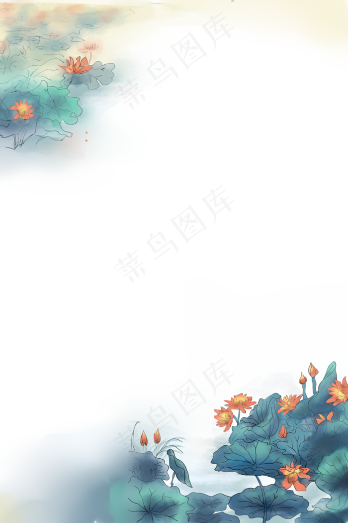 淡雅荷花水墨工笔素材