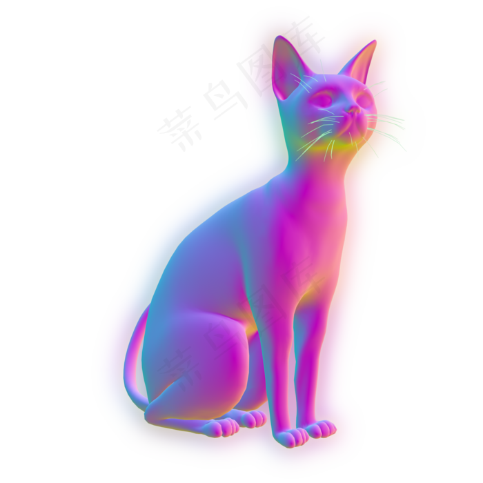 蒸汽波发光动物猫咪,免抠元素